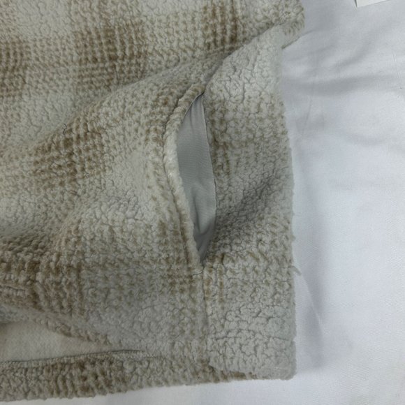 Old Navy Sweatshirt Mens 3XL 1/4 Zip Pullover Beige Sherpa Plaid Fleece - Picture 5 of 16